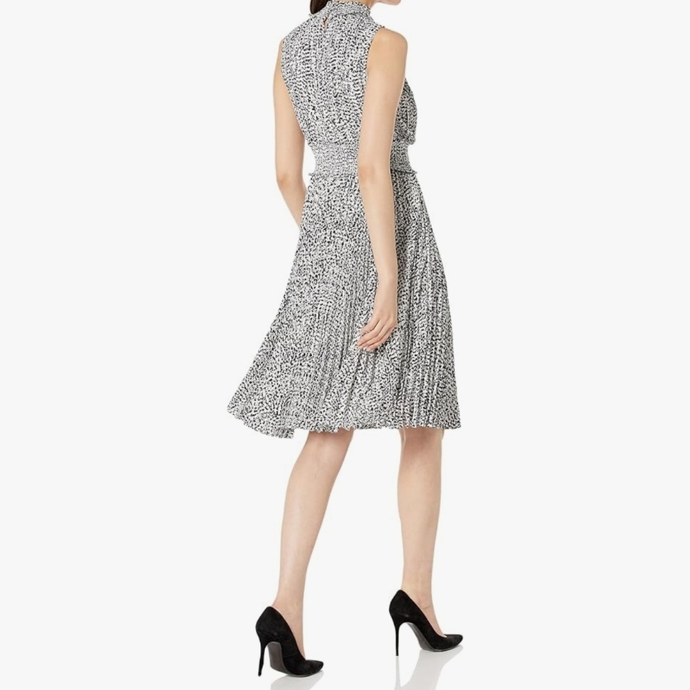 Nanette Lepore Black And White Pleated Smocked Midi Dress Size 6 - Picture 11 of 16